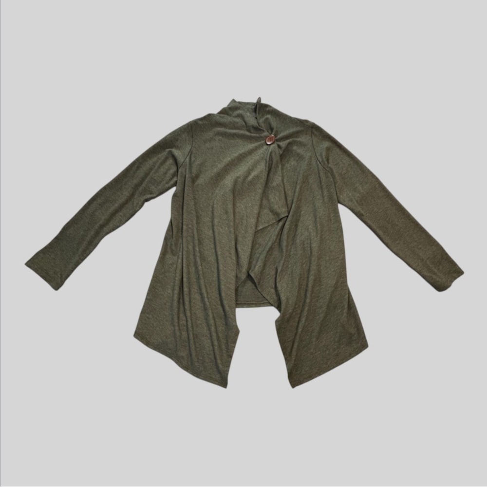 Bobeau Draped Asymmetrical Wrap Cardigan Single Button Womens XL Green Bohemian